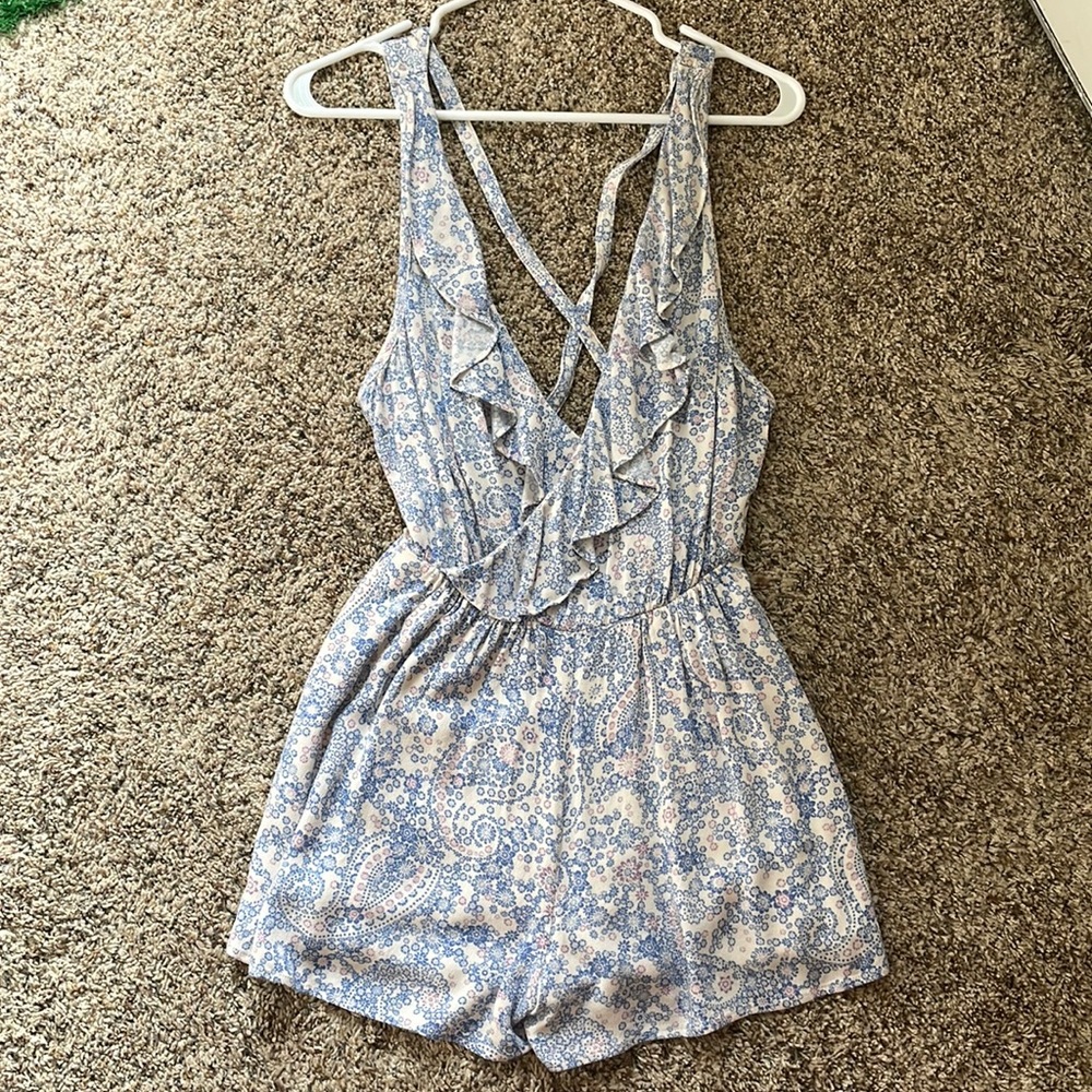 Free People blue floral Romper Shorts size XS